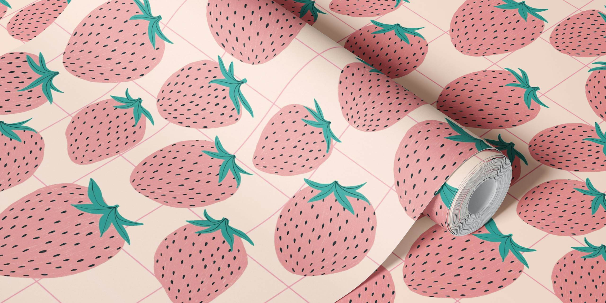 Pink strawberries tapet i et moderne rom