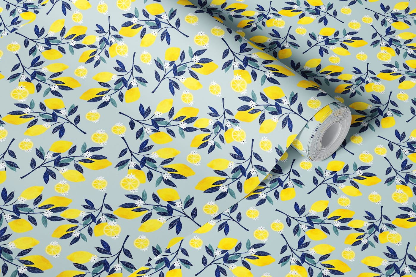 Mediterranean lemons wallpaper roll