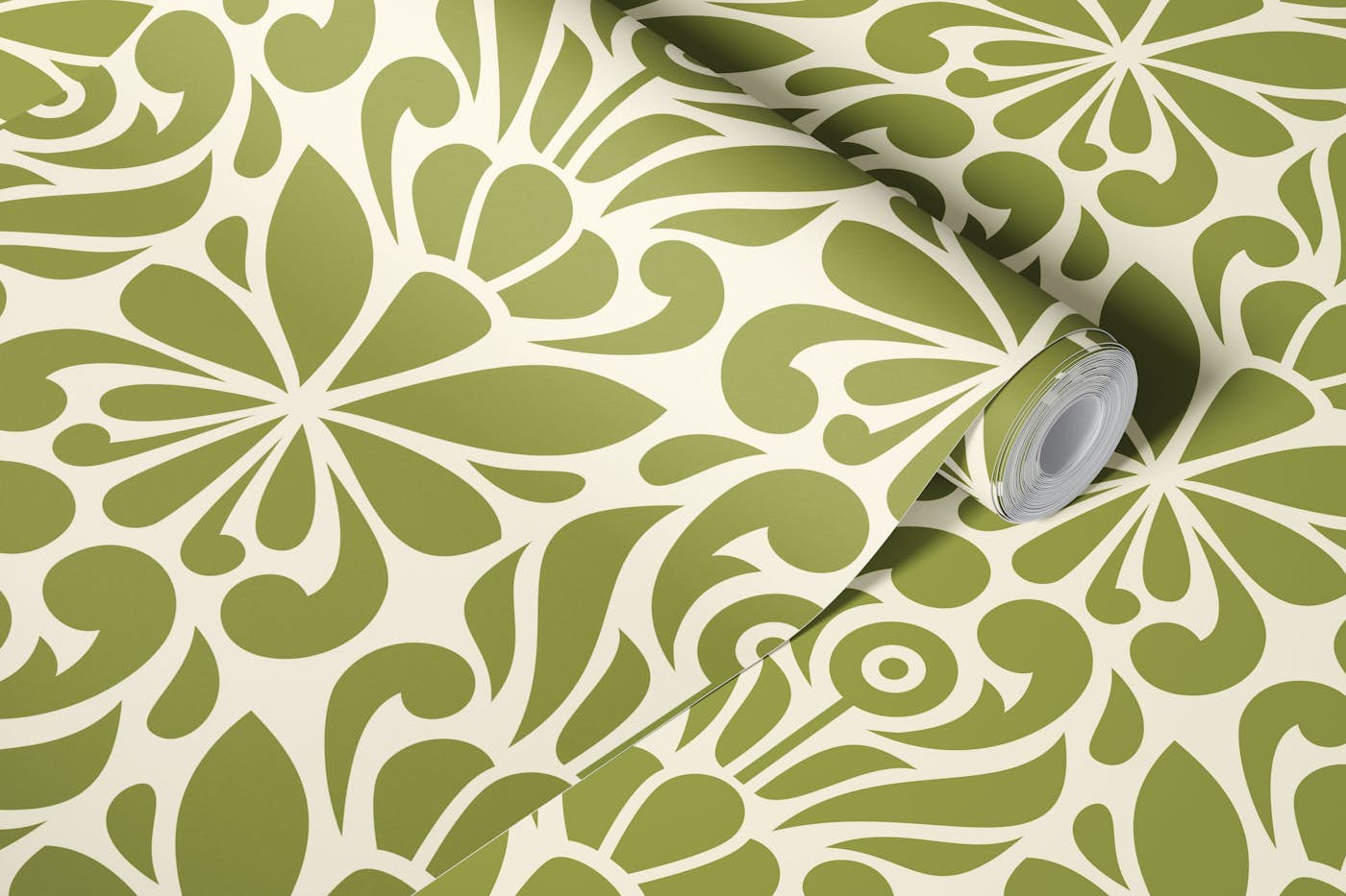 2590 - abstract ornaments, sage wallpaper roll