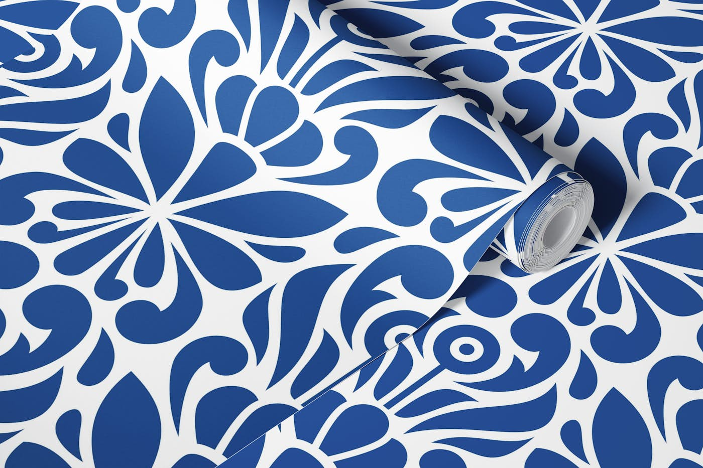 2596 - abstract floral ornaments, dark blue wallpaper roll