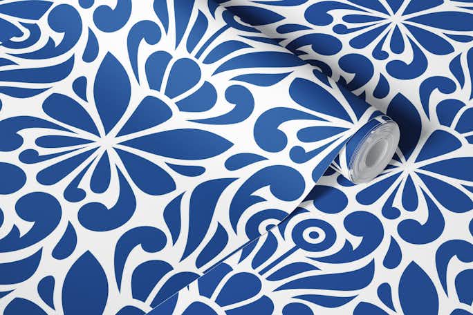 2596 - abstract floral ornaments, dark bluewallpaper roll