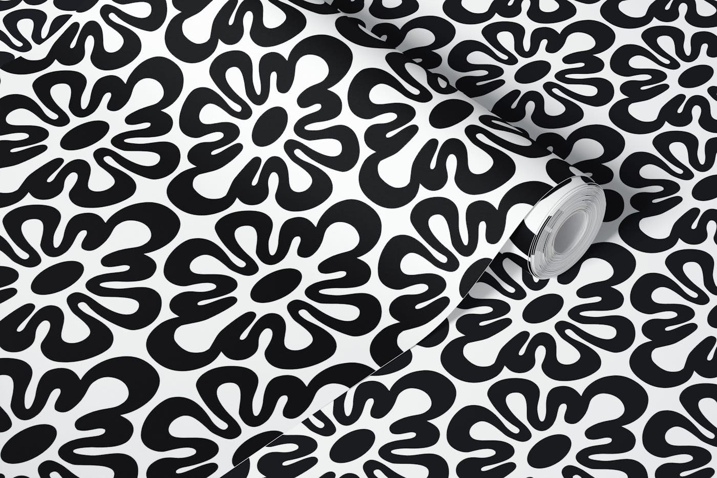 2625 D - abstract shapes pattern, black and white wallpaper roll