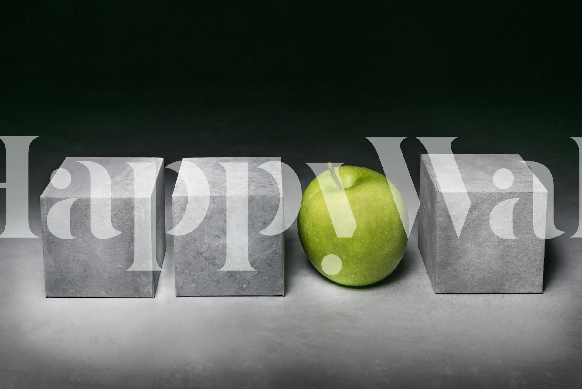 Gray geometric blocks with a green apple in between wallpaper