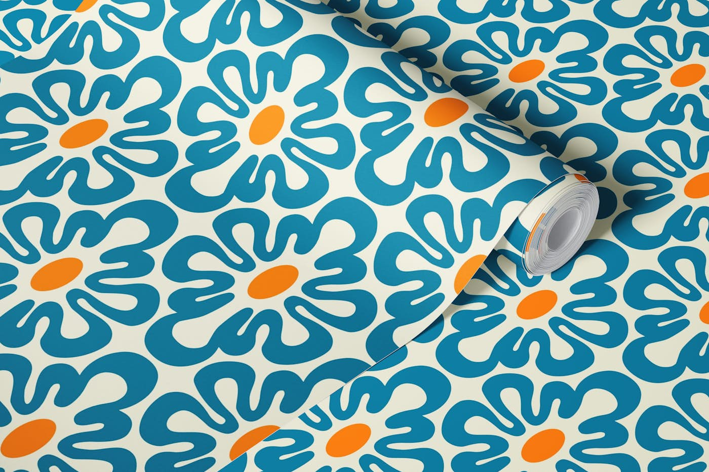 2625 E - abstract retro shapes, blue yellow wallpaper roll