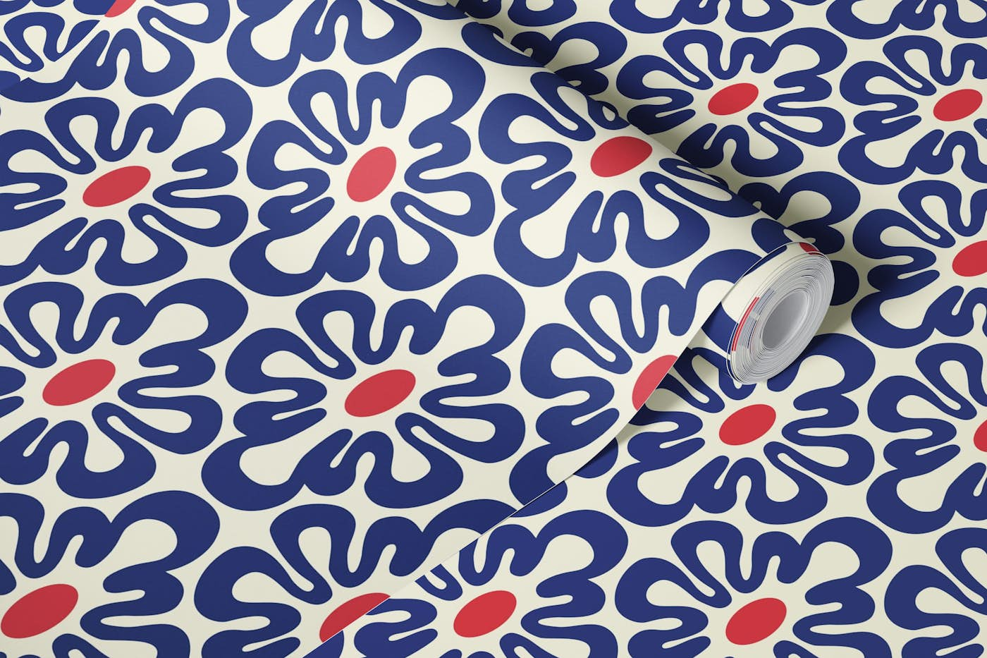 2625 F - abstract retro shapes, navy blue red wallpaper roll