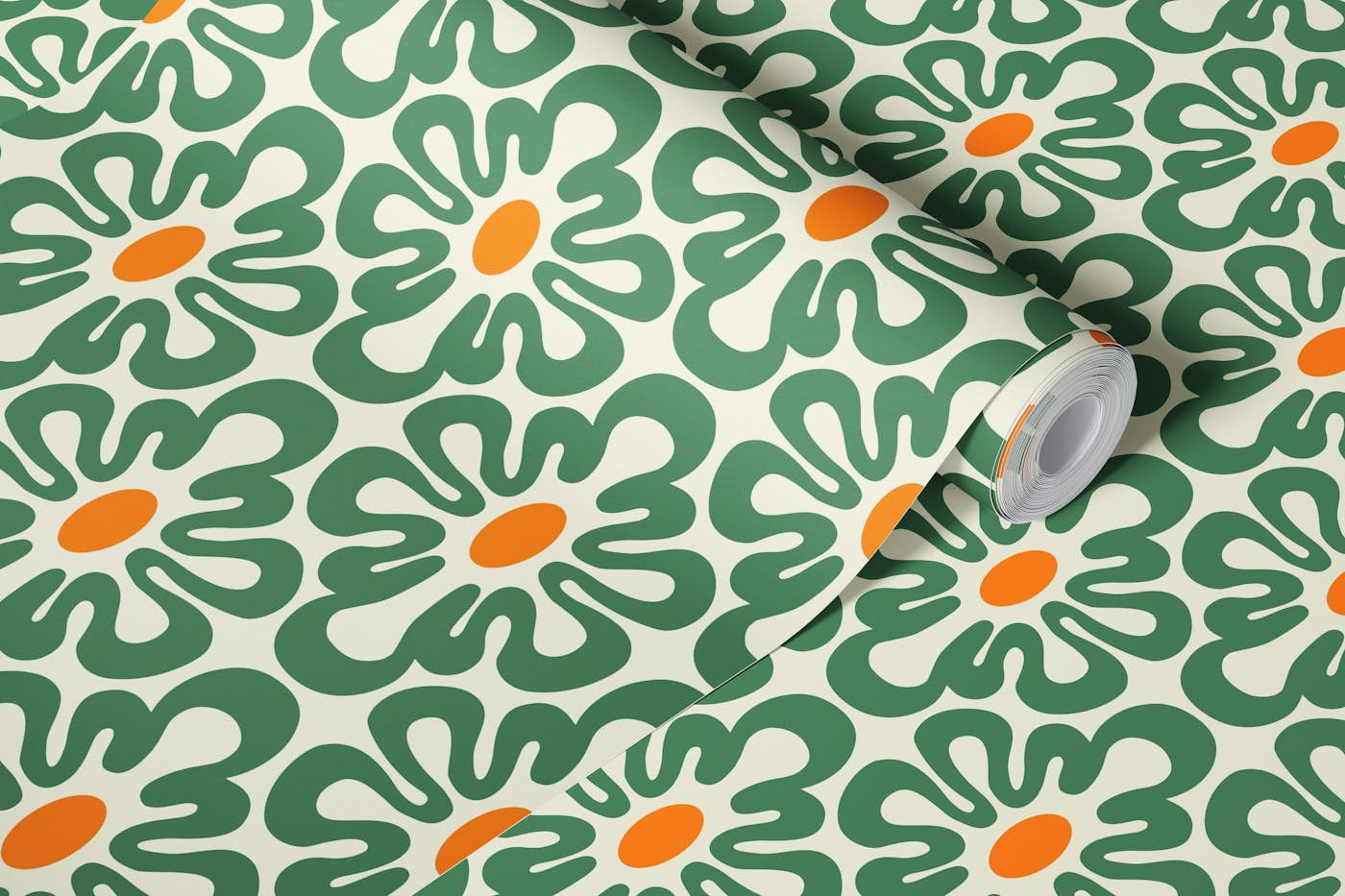 2625 G - abstract retro shapes pattern, green wallpaper roll