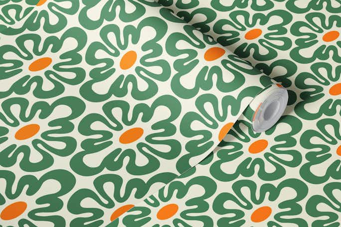 2625 G - abstract retro shapes pattern, greenwallpaper roll