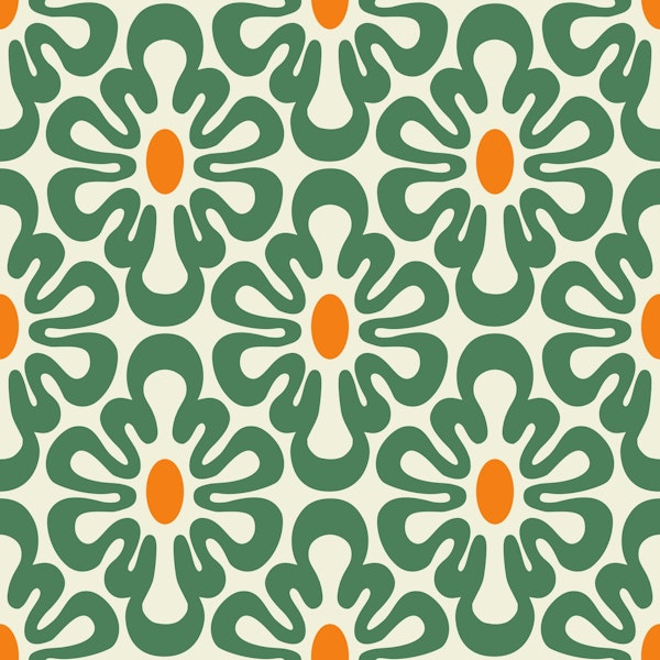 2625 G - abstract retro shapes pattern, green