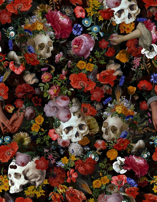 Mysterious Gothic Skulls And Antique Flowers