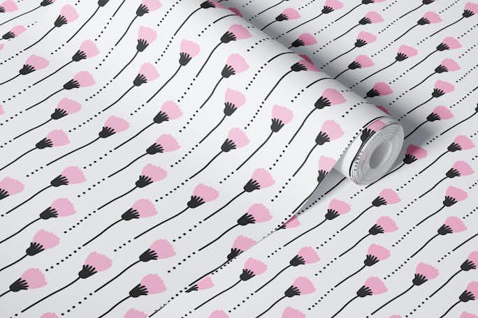 2627 F - hand drawn pink flowers patternwallpaper roll