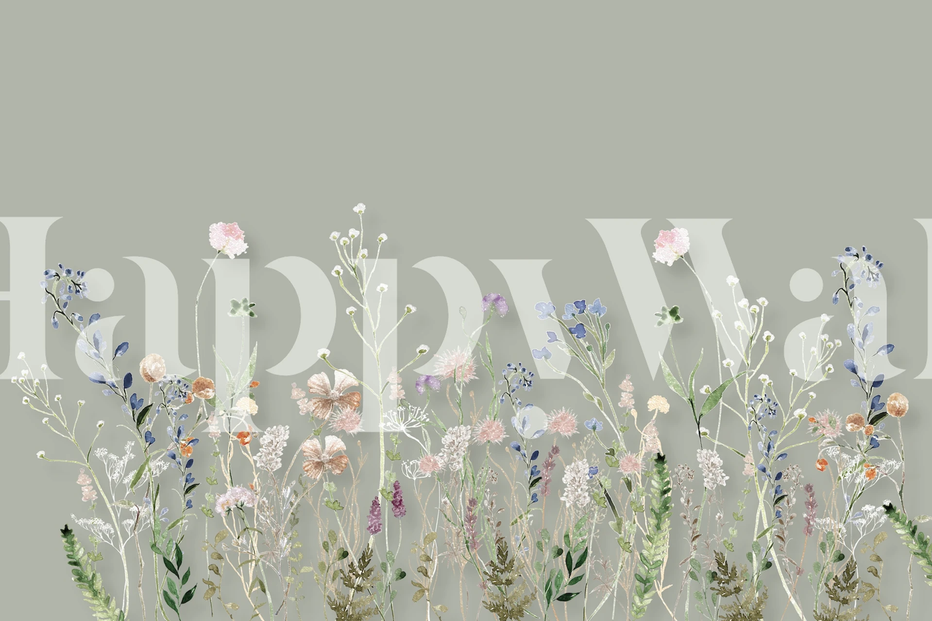 Pastel wildflowers in bloom on green background wallpaper