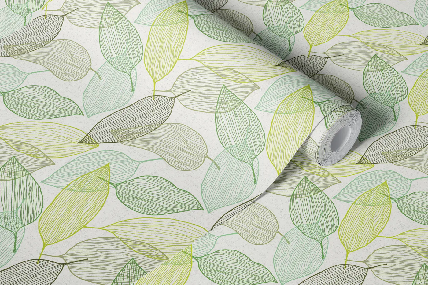 Modern Art Line Leaf Green wallpaper roll