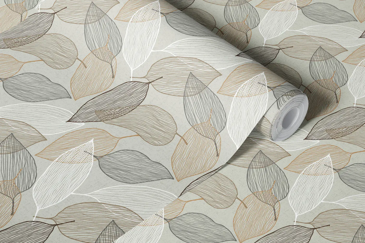 Modern Botanical Line Leaves wallpaper roll