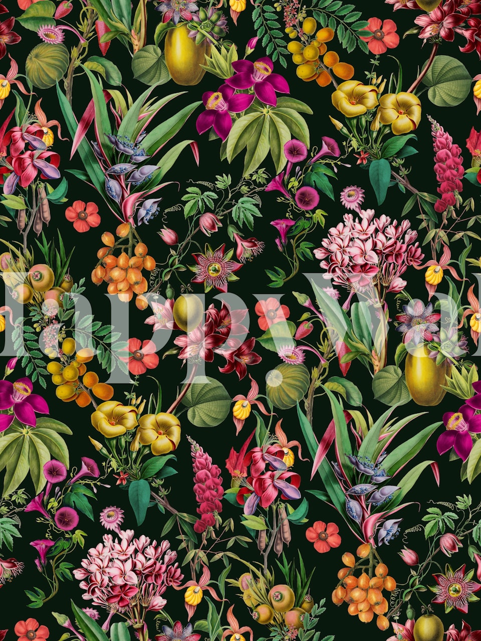 Tropical jungle flower and fruit garden wallpaper