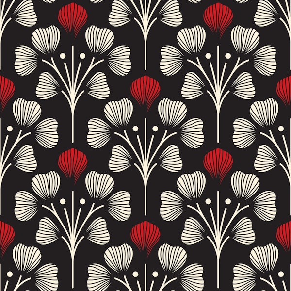 2674 A - floral pattern, black white red