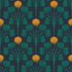 2674 D - floral pattern, dark navy teal yellow