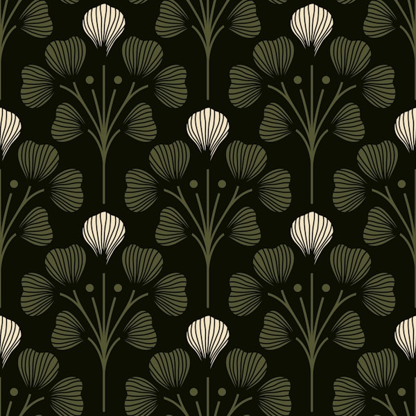 2674 E - floral pattern, black white grey