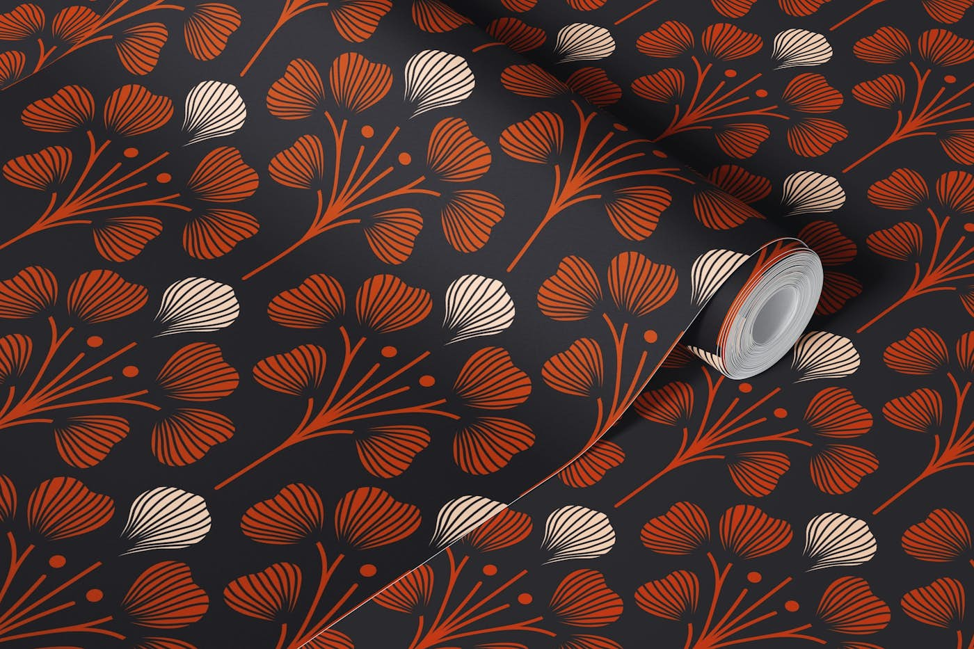 2674 F - floral pattern, black terracotta beige wallpaper roll