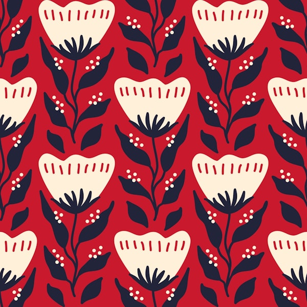 2680 A - folk flowers pattern, red