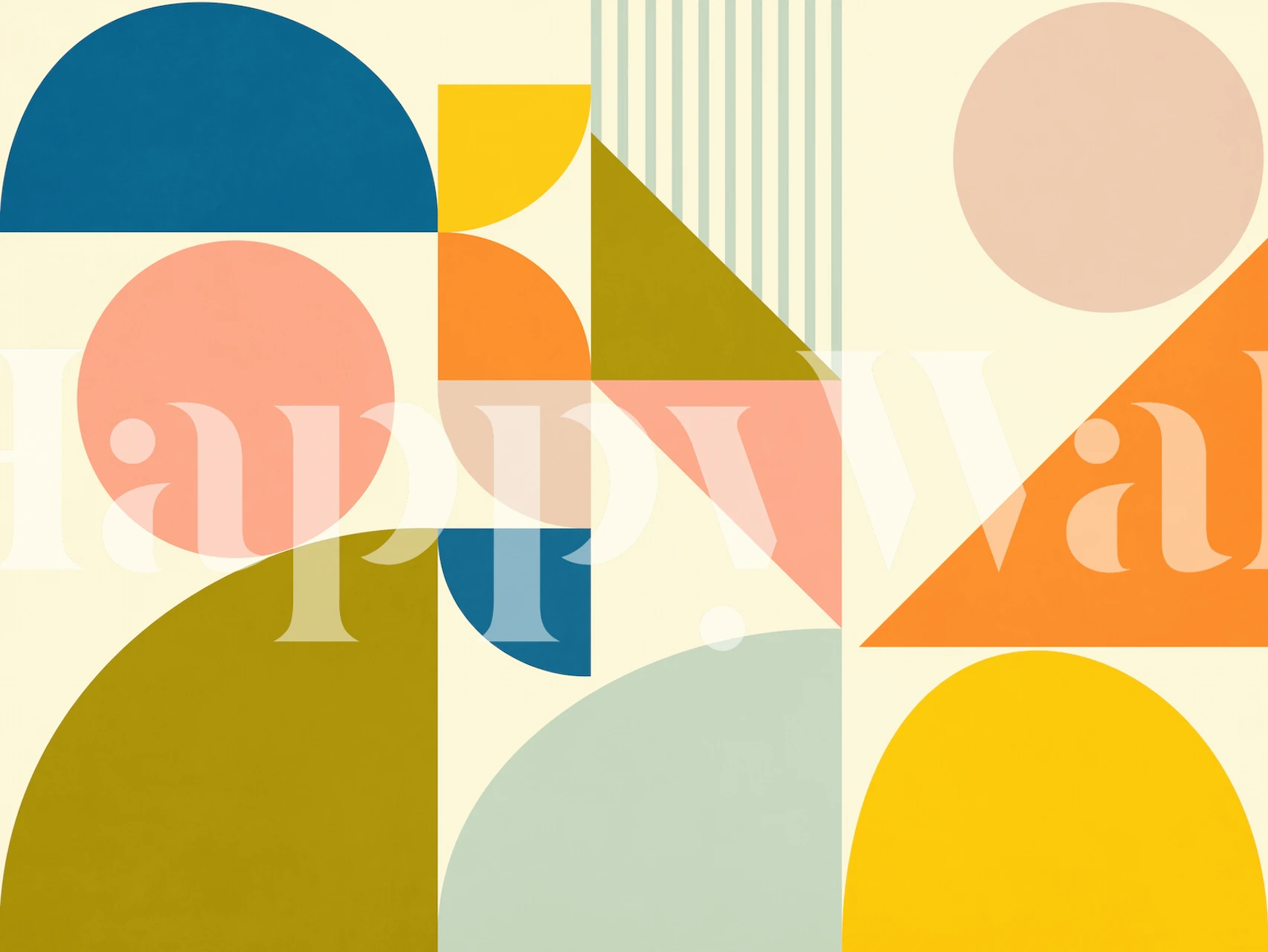 Colorful abstract geometric shapes in peach, blue, yellow wallpaper