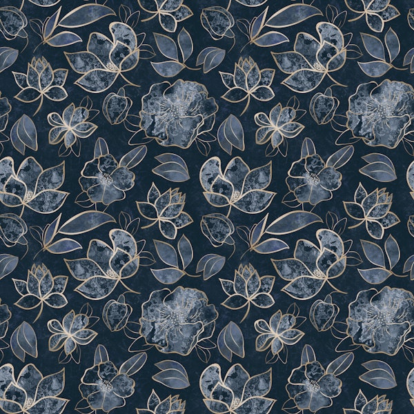 Flower Pattern Navy Blue And Gold