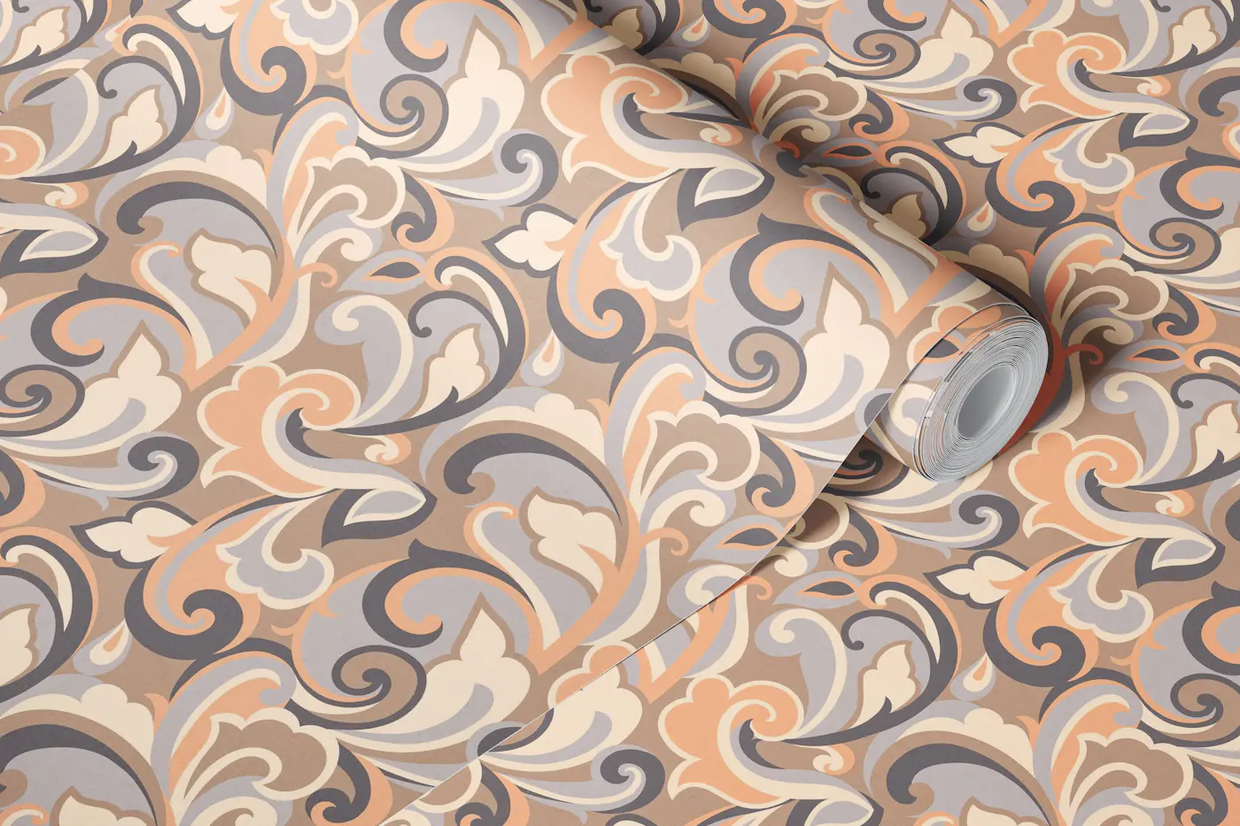 70s Ornate Swirls Neutral wallpaper roll