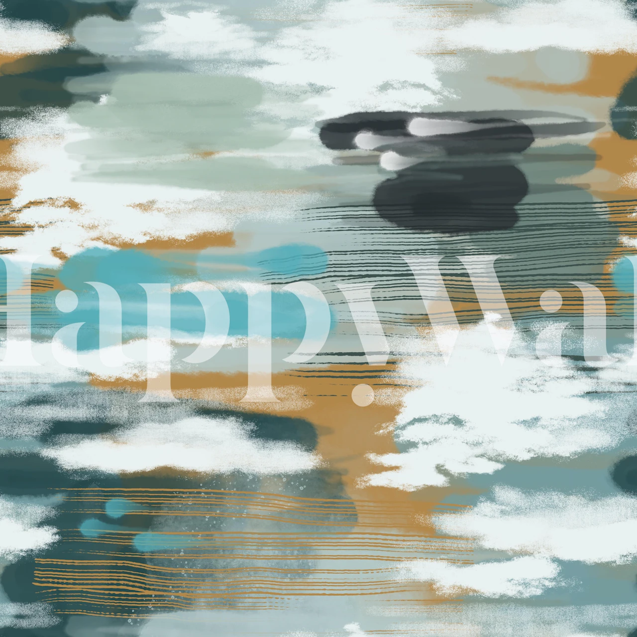 Hypnotic teal mustard wallpaper displayed in a room