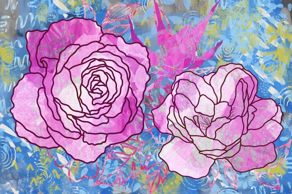 Mixed Media Magical Pink Roses 1