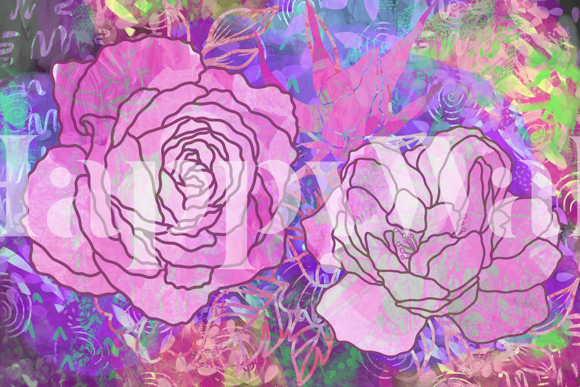 Pink roses with abstract colorful background wallpaper