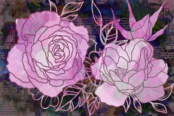 Mixed Media Magical Pink Roses 3.