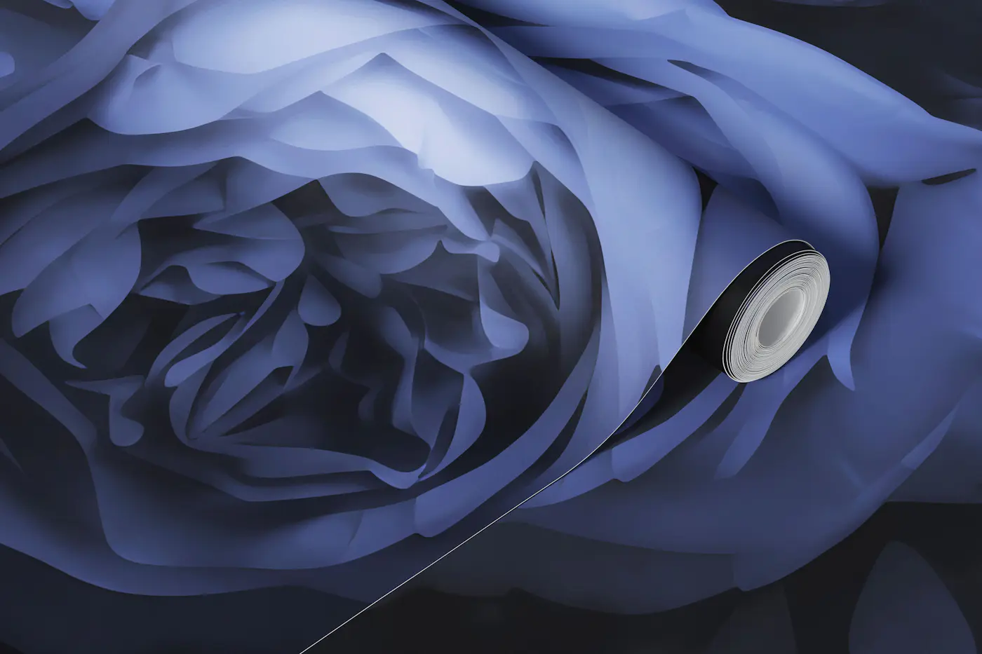 Opulent Baroque Flowers Moody Blue wallpaper roll