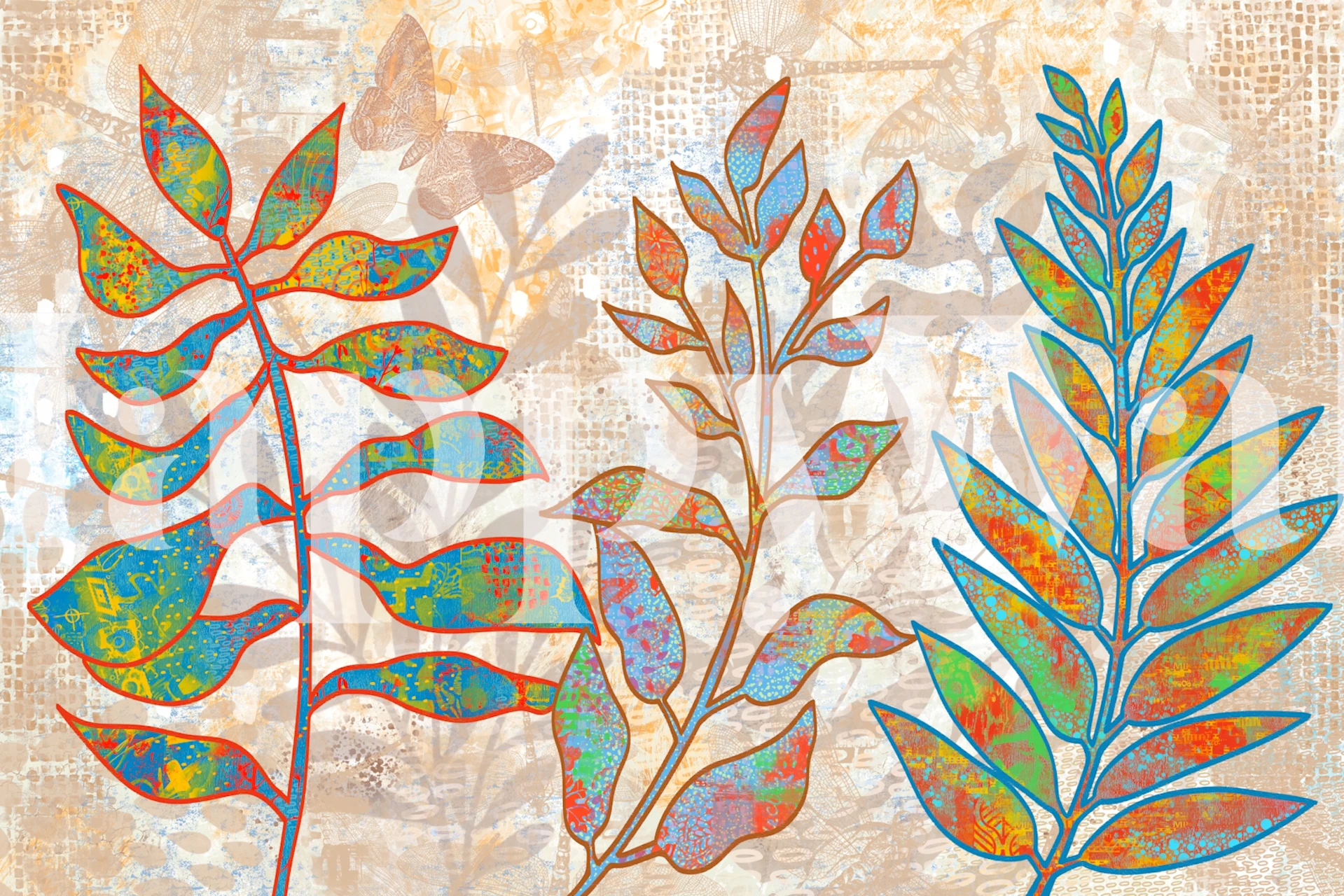 Vibrant wallpaper featuring colorful magical leaves