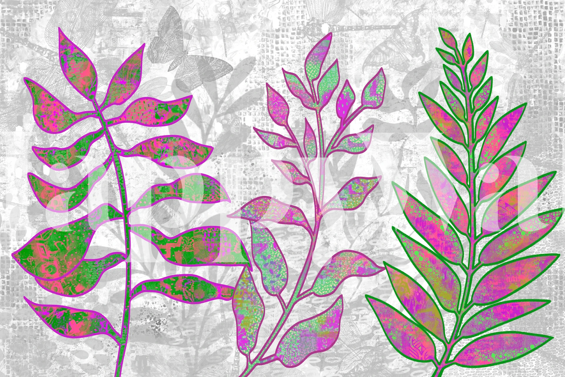 Stylized leaves with vibrant colors on a textured background wall mural