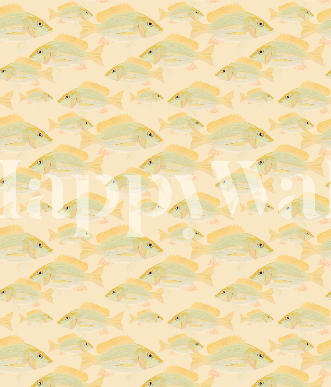 Pattern of lightly colored fish on a soft yellow background wallpaper