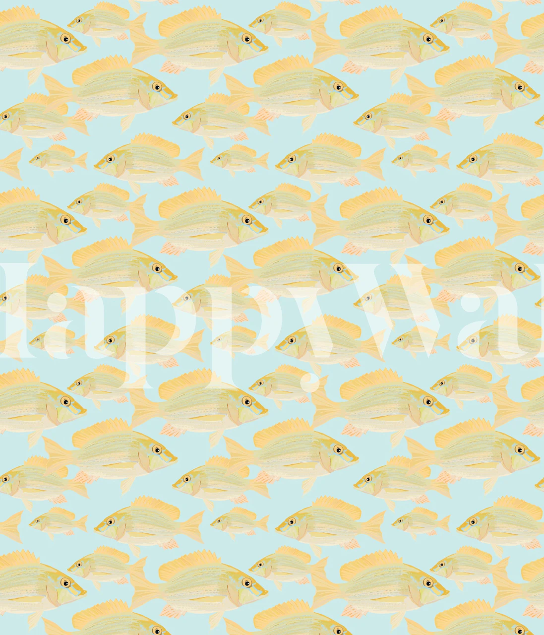 Colorful fish pattern on light blue background wallpaper