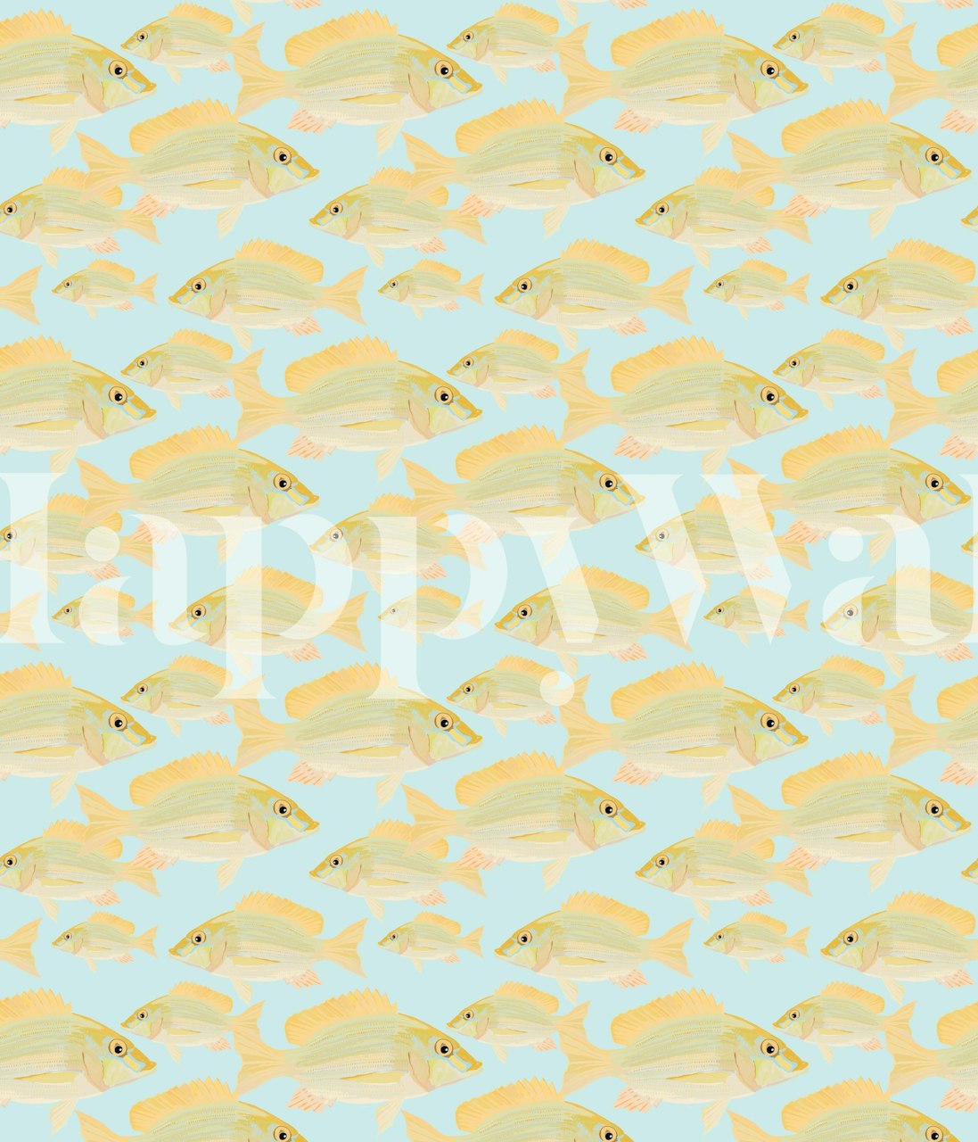 Colorful fish pattern on light blue background wallpaper