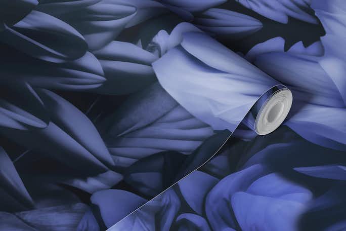 Opulent Baroque Flowers Moody Botanical Art Dark Bluewallpaper roll
