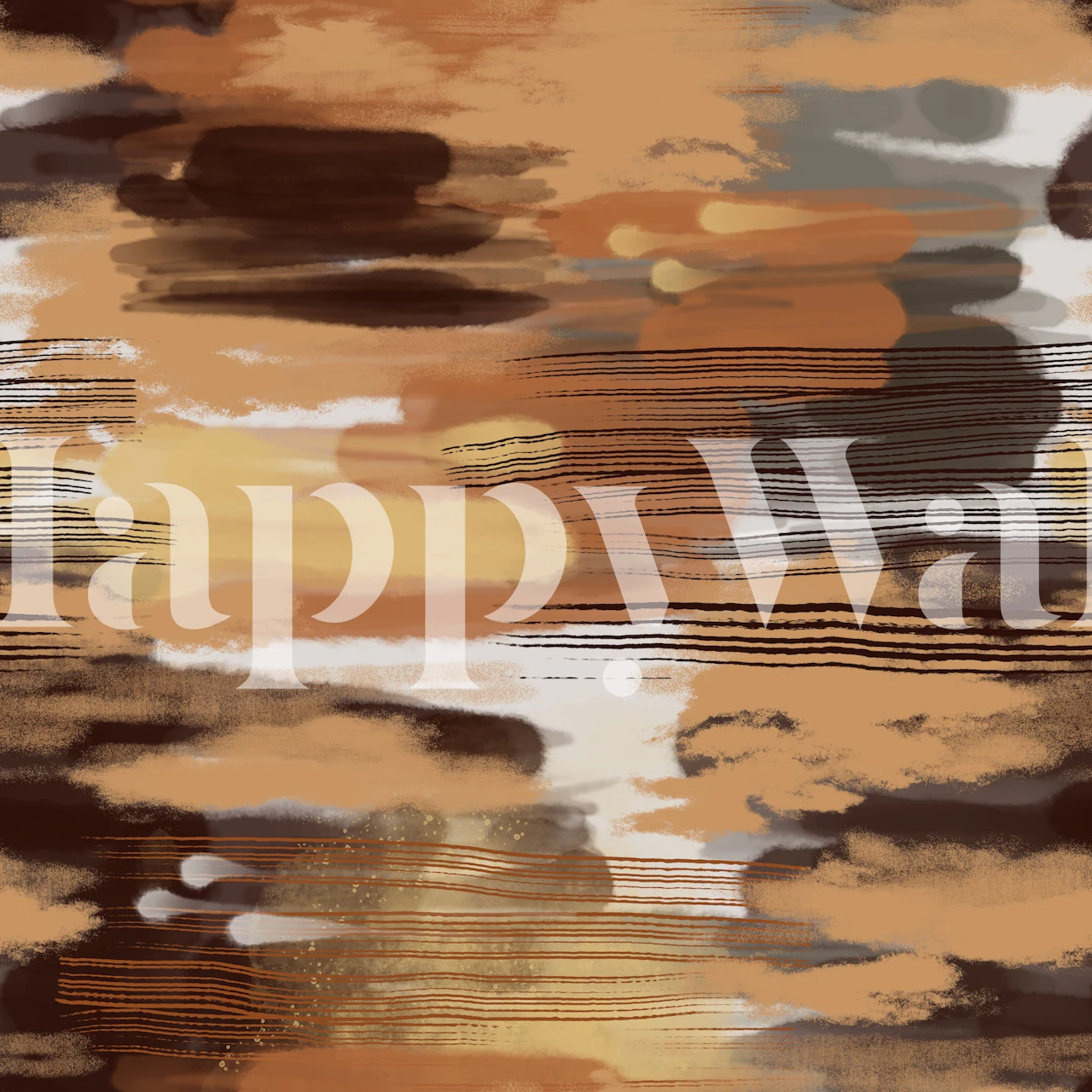 Papier peint abstrait hypontique pêche, rouille et marron avec coups de pinceau organiques