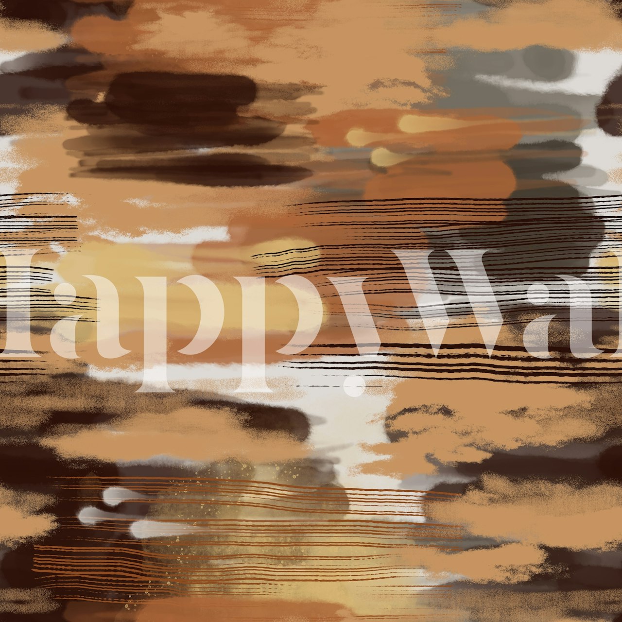 Abstract hypontic peach, rust and brown wall mural with organic brush strokes