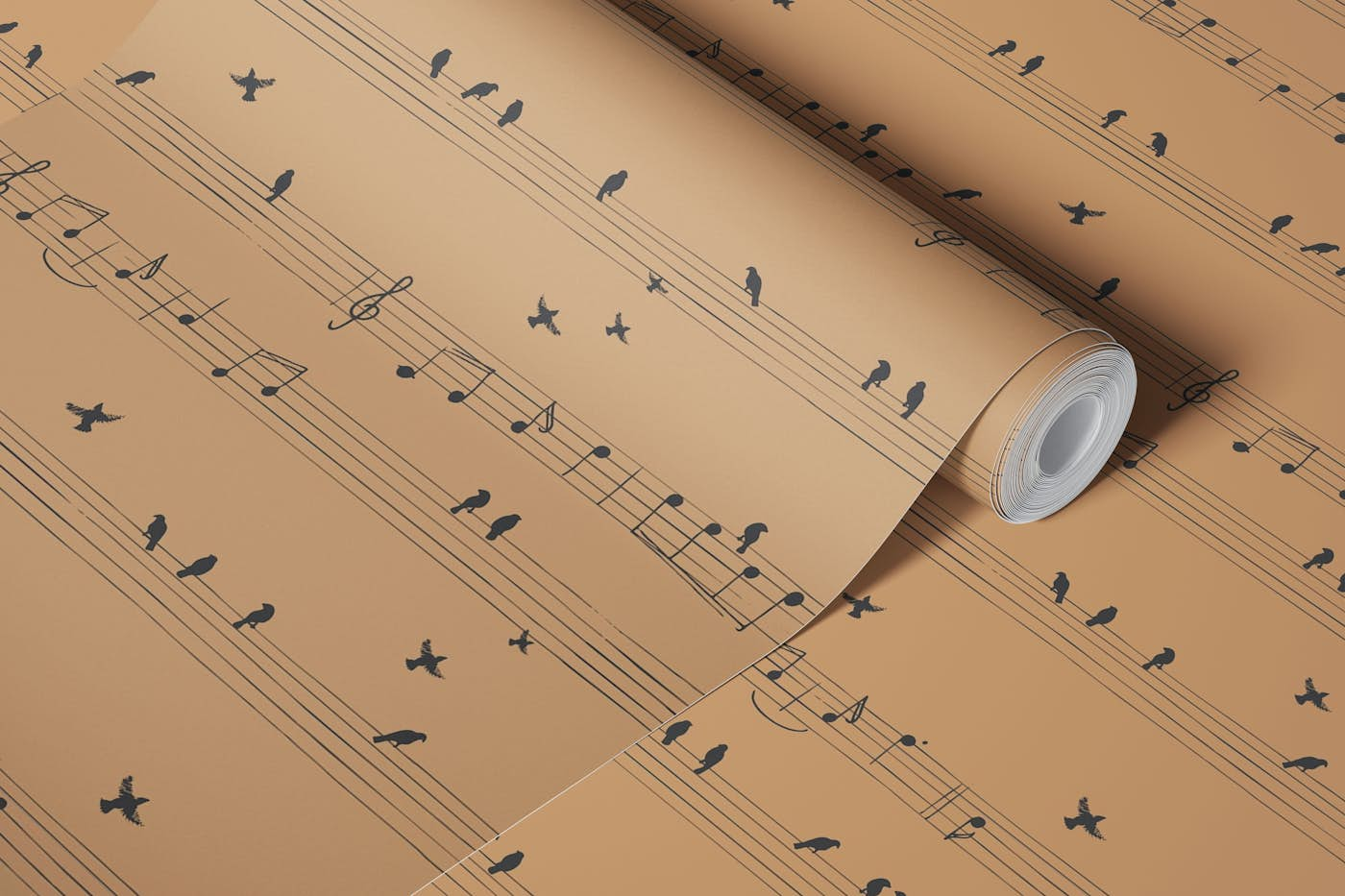 Lullabies musical birds - sandstone wallpaper roll