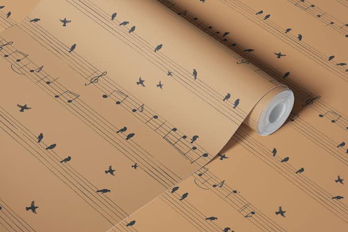 Lullabies musical birds - sandstonewallpaper roll