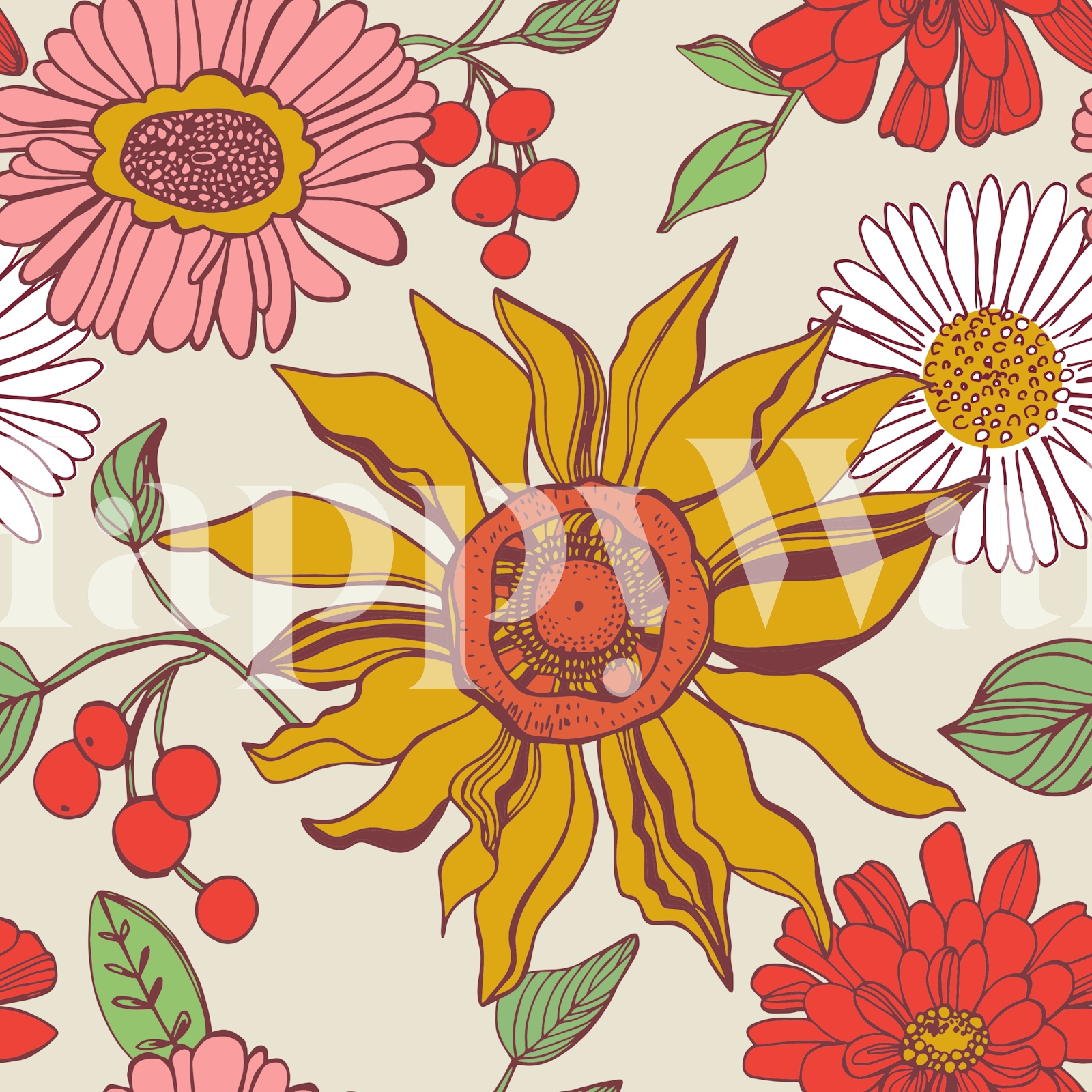 Happy Sunflower wallpaper - Free shipping | Happywall