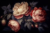 Gothic Moody Floral Baroque Opulent Lush Peonies Midnight Flowers tapete