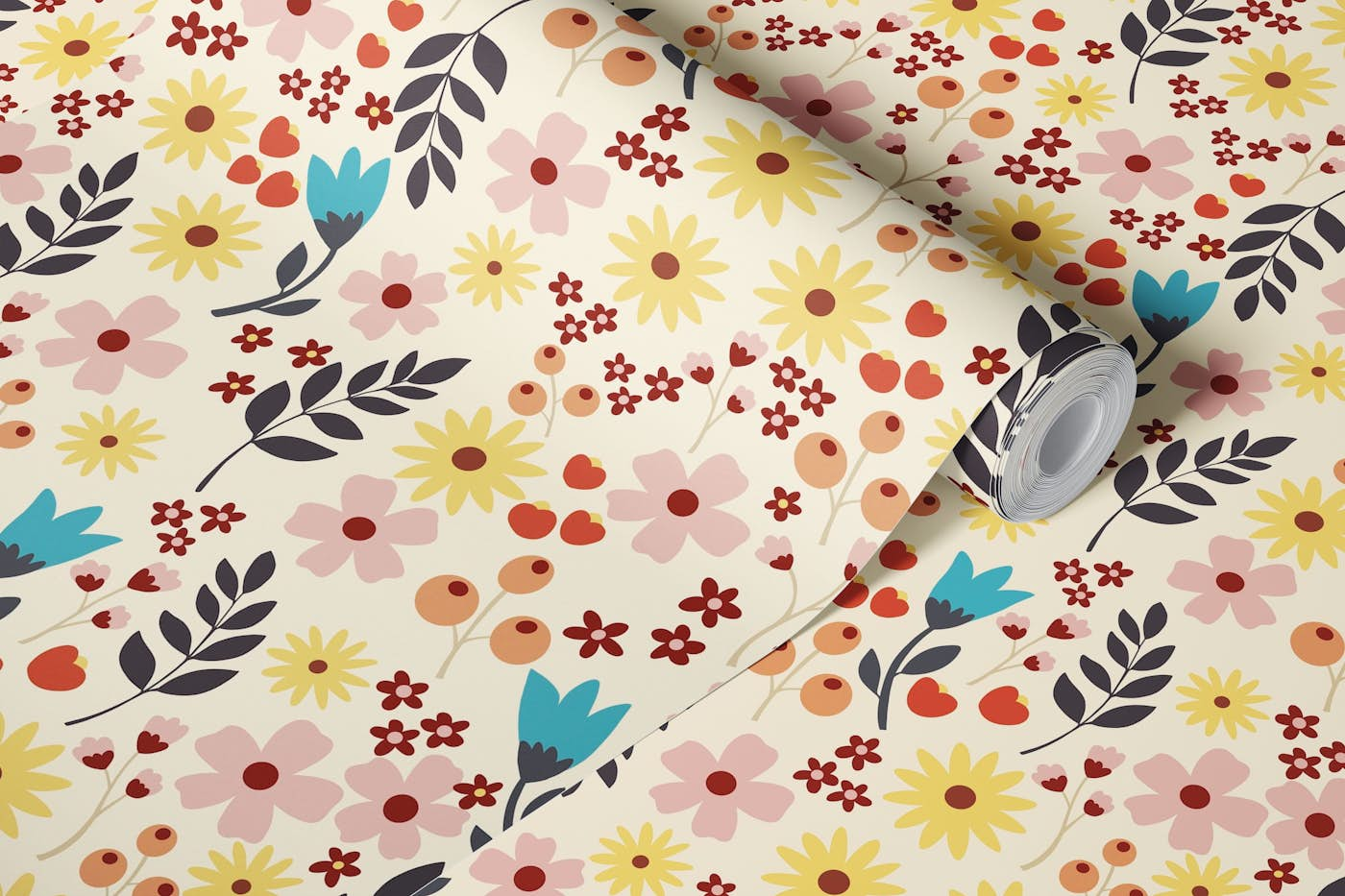 Retro wild flowers wallpaper roll