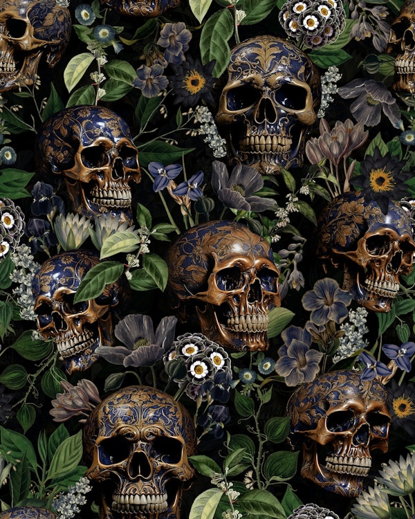 Moody Dark Gothic Skulls Botanical Garden