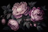 Purple Opulent Baroque Flowers Moody Midnight Botanical Art tapete