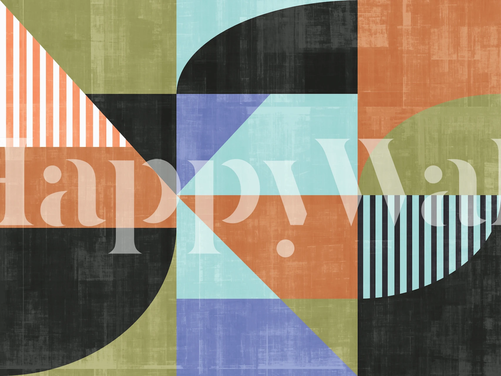 Geometric pattern with multicolor shapes orange, blue, black, and green wallpaper