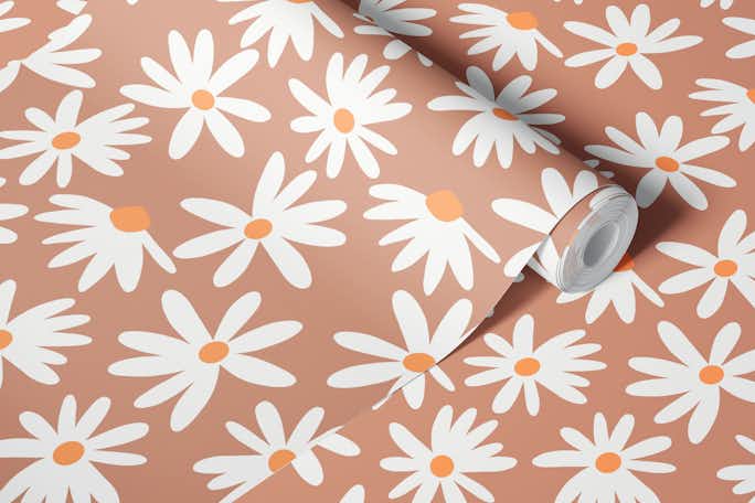 Retro Summer Daisies Pattern 1wallpaper roll