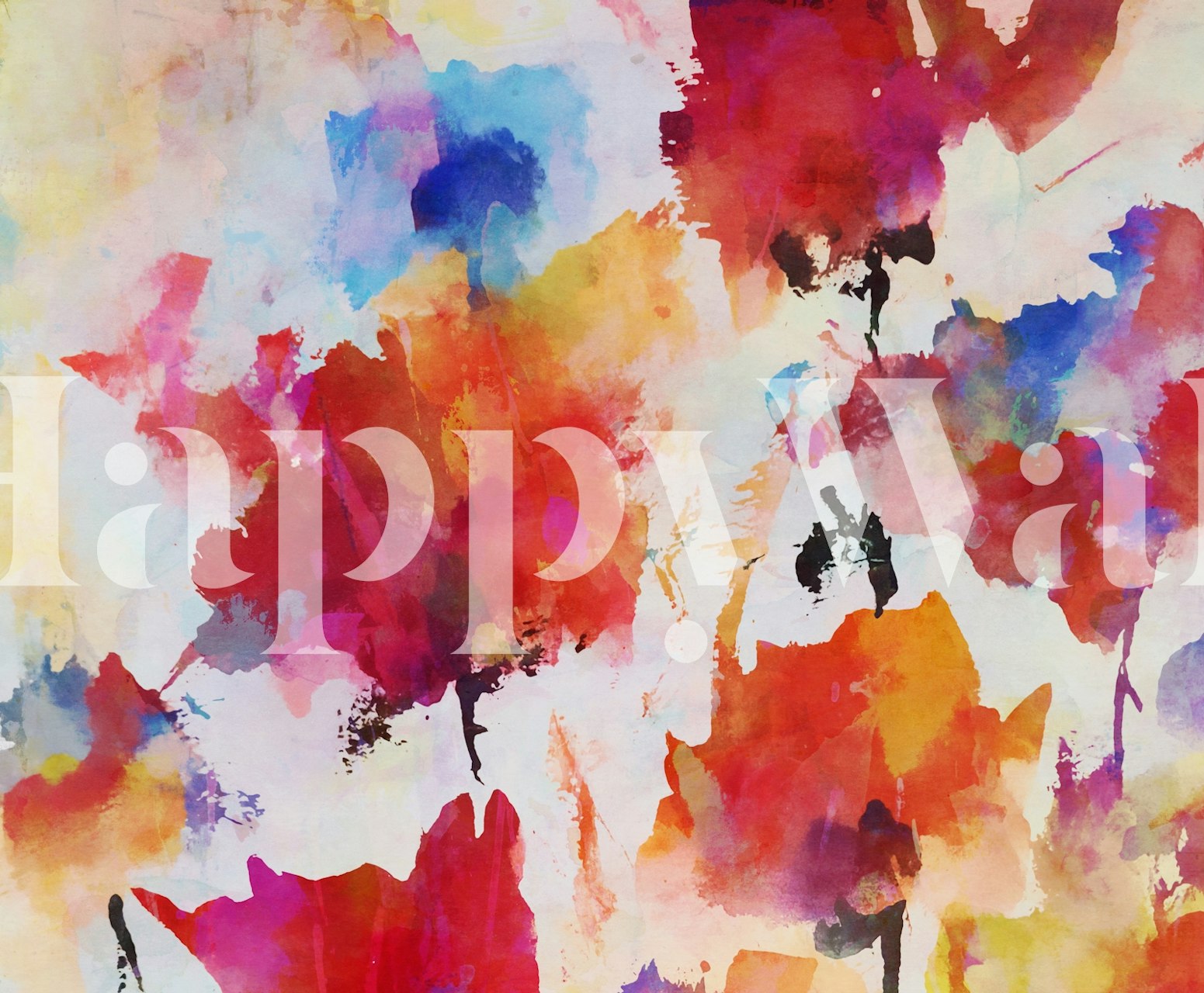 Abstract watercolor mural with floral spring colors