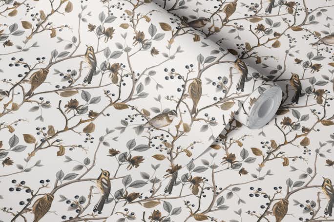 Nordic Chinoiserie Whispers Birds And Foliage Beigewallpaper roll